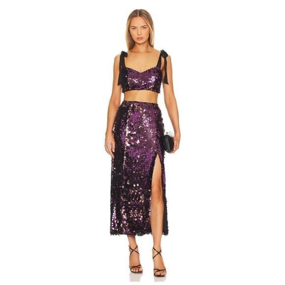NWT Free People Star Bright Sequin Cropped Top & Maxi Skirt Set in Lilac, Size 4 - Picture 9 of 16